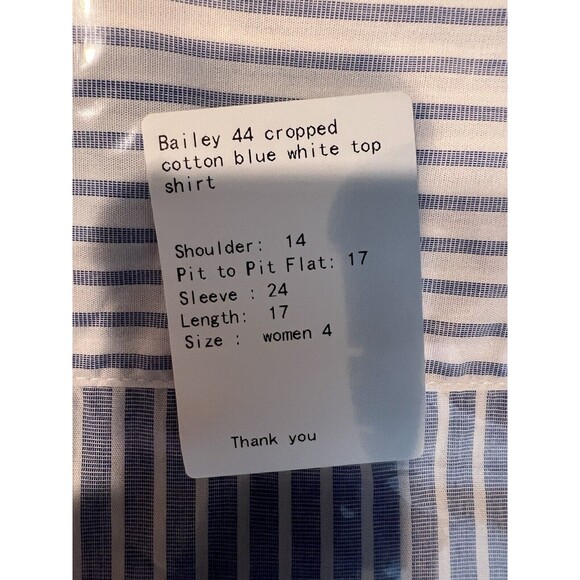 Bailey44 Women’s Size 4 Blue & White Stripe Cropped Faux Wrap Long Sleeve - Picture 11 of 11